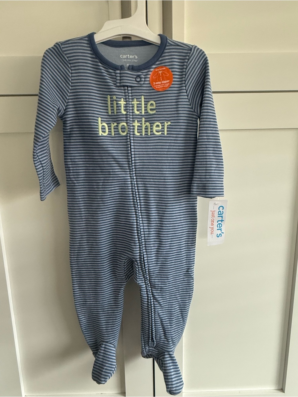 Carter's Blue & White Striped "Little Brother" Footed One-Piece Size 9M